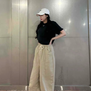 String Punching Wide Daily Long Pants