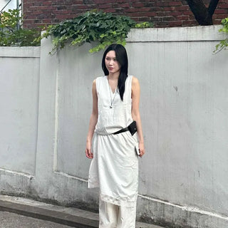 Zipper Wrap H-Line Sleeveless Loose Fit Long Dress