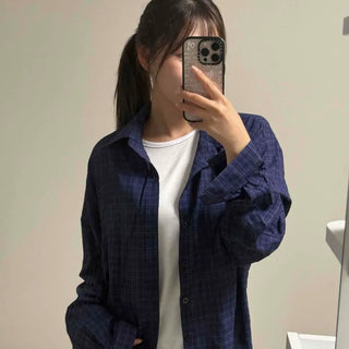 Check Button-Down Oversized Long-Sleeve Shirt