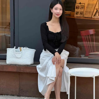 Drape Wrap Slit A-Line Daily Long Skirt