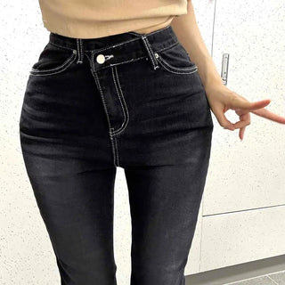Washed Button Zipper Skinny Slim Fit Daily Long Pants