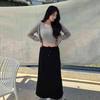 String Straight Loose Fit H-Line Daily Long Skirt