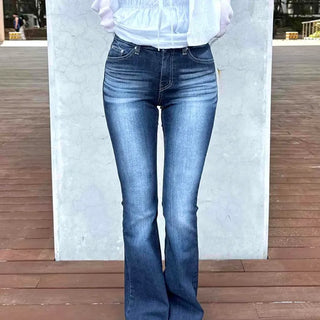 Slim Fit Washed Button Flap Pocket Bootcut Long Pants