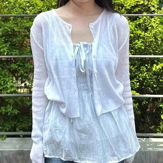 Plain Button Long Sleeve Basic Casual Cardigan