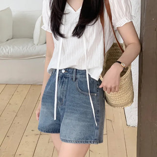 Innocent Tie-Strap Puff Short Sleeve Blouse