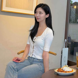 Button Slim Fit Short Sleeve Daily Cardigan