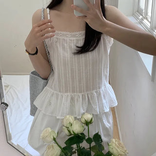 Lace Frill Sleeveless Bustier Blouse