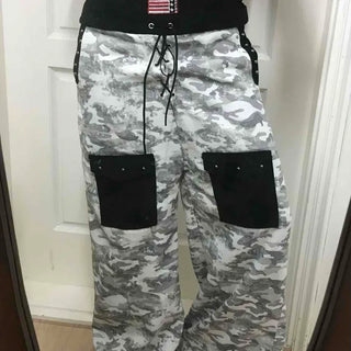 String Contrast Eyelet Camo Wide Cargo Long Pants