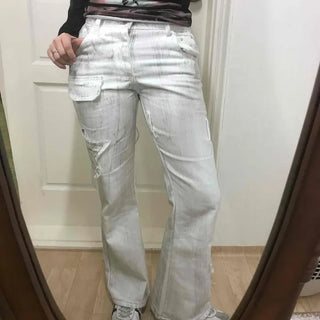 Washed Lettering Graphic Bootcut Loose Fit Long Pants