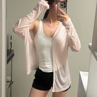 Rini Button Plain Loose Fit Long Sleeve Daily Cardigan