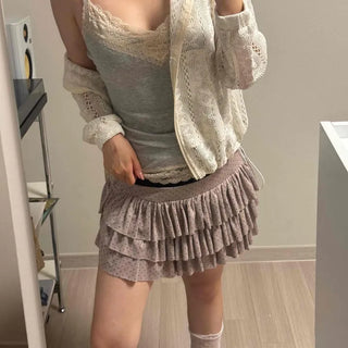 Frill Shirred Dot Tiered Daily Mini Skirt