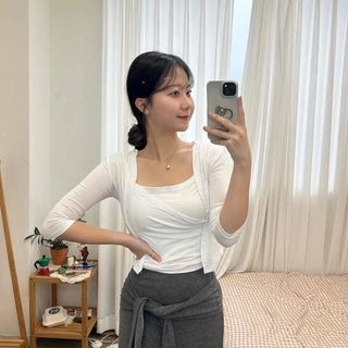 Layered Plain Slim Fit 3/4 Sleeve Two-Piece Set