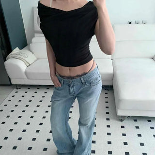 Washed Button Zipper Flare Bootcut Daily Long Pants