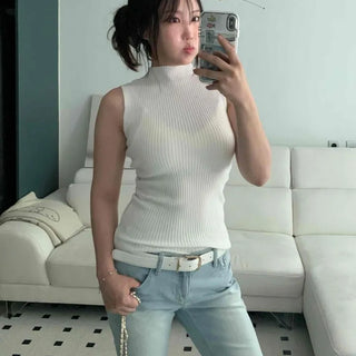Slim Fit Fitted Plain Sleeveless Daily