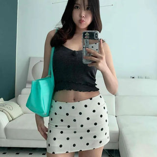 Dot Zipper Straight H-Line Daily Mini Skirt