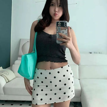 Dot Zipper Straight H-Line Daily Mini Skirt