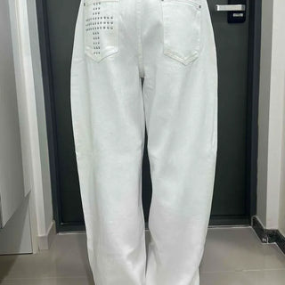 Washed Studded Button Wide Daily Long Pants
