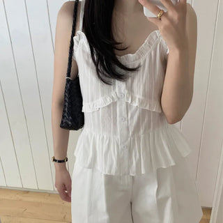 Breast Cover, Frill Sleeveless Blouse  Layered Bustier Strap Sleeveless