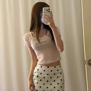 Dot Zipper Straight H-Line Daily Mini Skirt