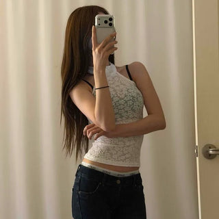Ribbon Flower Backless Strap Fitted Sleeveless