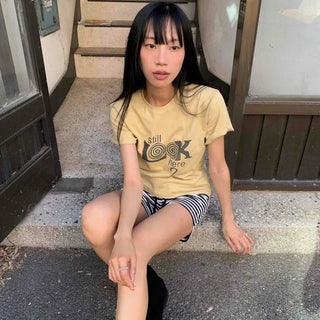 Regular Fit Graphic Lettering Print Daily Short Sleeve T-shirt
