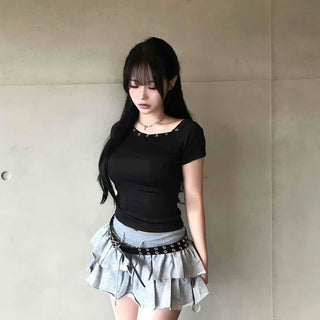 Frill Shirred Tiered Casual Daily Mini Skirt