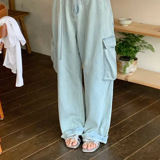 light blue denim cargo pants
