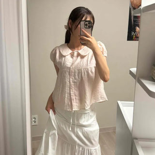 Pintuck Button Down Plain Sleeveless Loose Fit Blouse