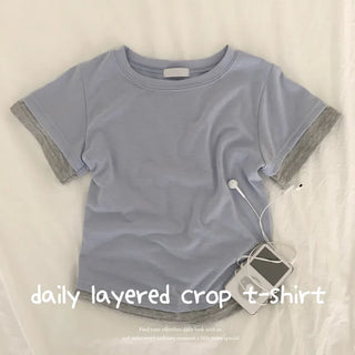 Effortless Chic, One-piece Layered Round Neck Feminine Slim Fit Short Sleeve T-shirt