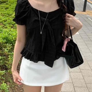 Unisex Strap Frill Puff Blouse