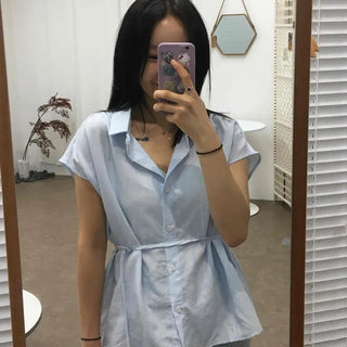 Frill Button-Down A-Line French Sleeve Blouse