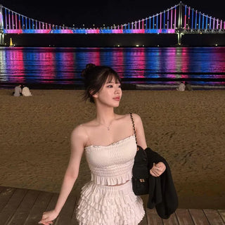 Shirred Frill Strap Plain Sleeveless