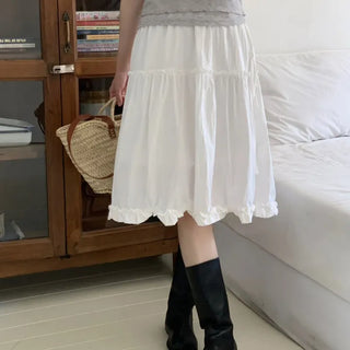 Crisp Nylon Elastic Waist Frill Tiered Midi Skirt