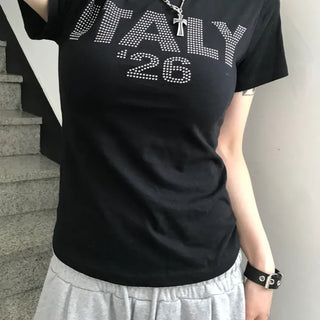 Trap Effortless Chic Hip Girl Studded Short Sleeve Slim Tee (2 colors)