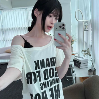 Oversized Loose Fit Lettering Daily Short Sleeve T-shirt
