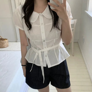 Round Collar Short Sleeve Blouse