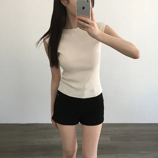 FLIR Boat Neck Cap Sleeve Slim Ribbed Sleeveless Top