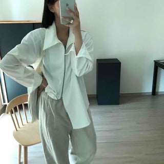 Oversized Plain Zip-Button Long Sleeve Shirt