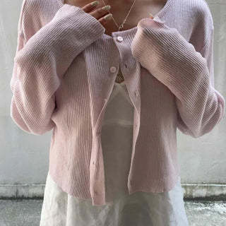 Plain Button Full-Zip Regular Fit Long-Sleeve Cardigan