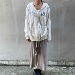 Lettering Numbering Hoodie Full Zip Oversized Zip-Up