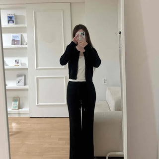 String Button Wide Loose Fit Daily Long Pants