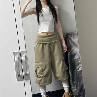 Loose Fit Cargo Pocket Flap Pocket Wide Daily Shorts