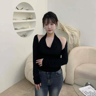 Drape Feminine Solid Long Sleeve Daily Two-Piece Set