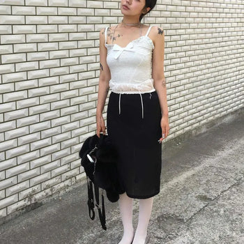 Loose-fit Slit Straight H-line Daily Midi Skirt