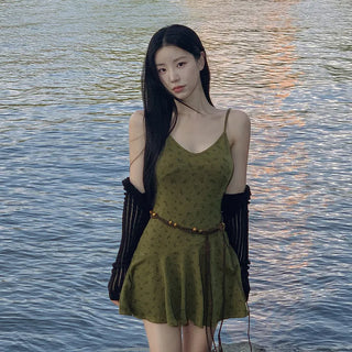 Matcha Floral Flare Mini Dress