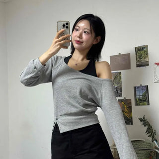 Loose Fit Plain Button Raglan Sleeve Layered Daily Sweatshirt