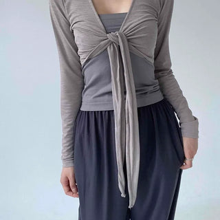 Ribbon Plain Wrap Slim Fit Long Sleeve Cardigan