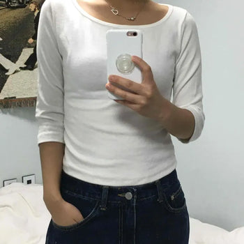 Slim Fit Plain 3/4 Sleeve Daily Long Sleeve T-shirt
