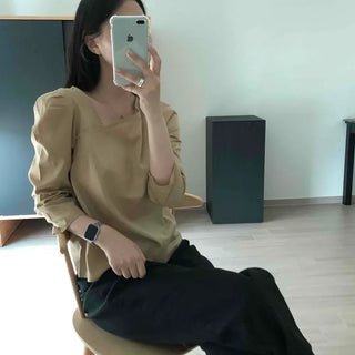 Loose Fit Plain Long Sleeve Daily Casual Blouse