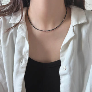 Silver Ball Black Spinel Rondelle Cut Silver Necklace